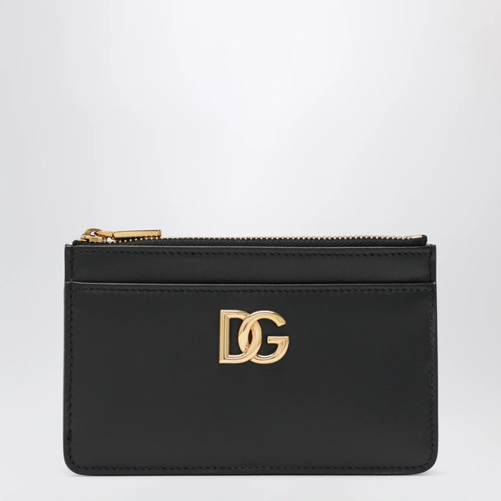Dolce&amp;Gabbana - Black leather zip card holder with DG logo
