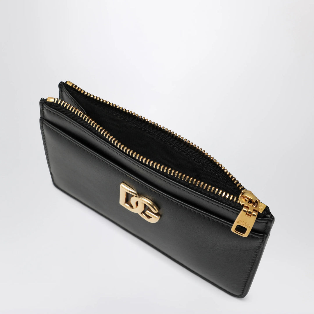 Dolce&amp;Gabbana - Black leather zip card holder with DG logo