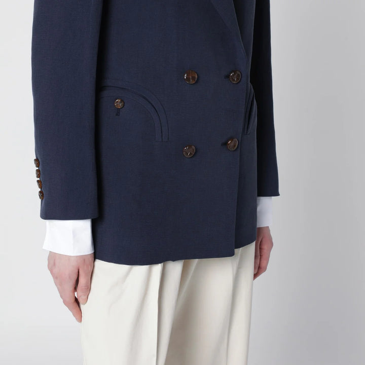 Blazé Milano - Navy blue double-breasted jacket in linen and silk