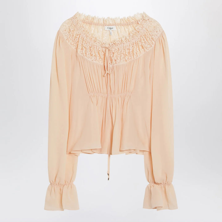 Chloé - Blouse with tie in pink silk georgette