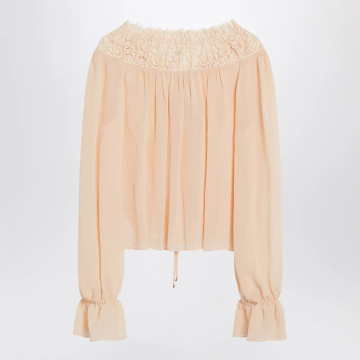 Chloé - Blouse with tie in pink silk georgette