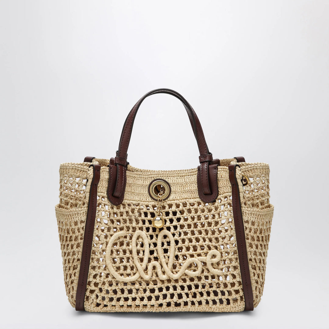 Chloé - Iconic tote bag in raffia and leather, Hot Sand