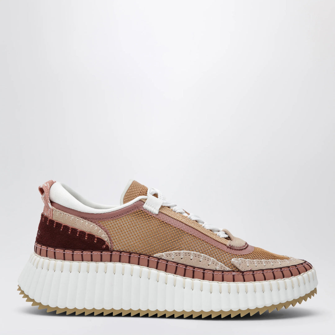 Chloé - Nama sneakers in calf leather and fabric, brown and pink