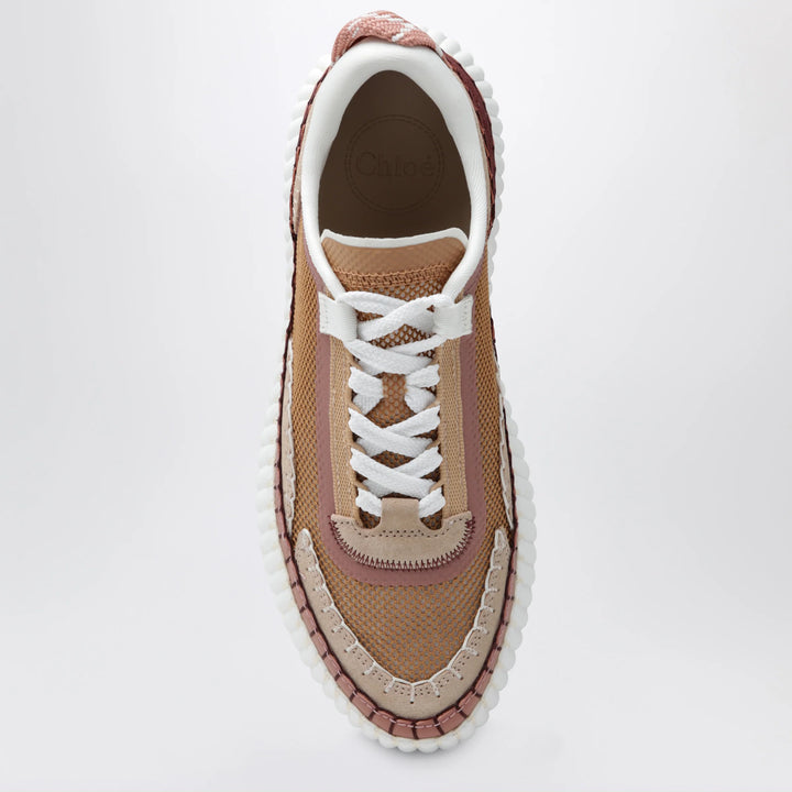 Chloé - Nama sneakers in calf leather and fabric, brown and pink