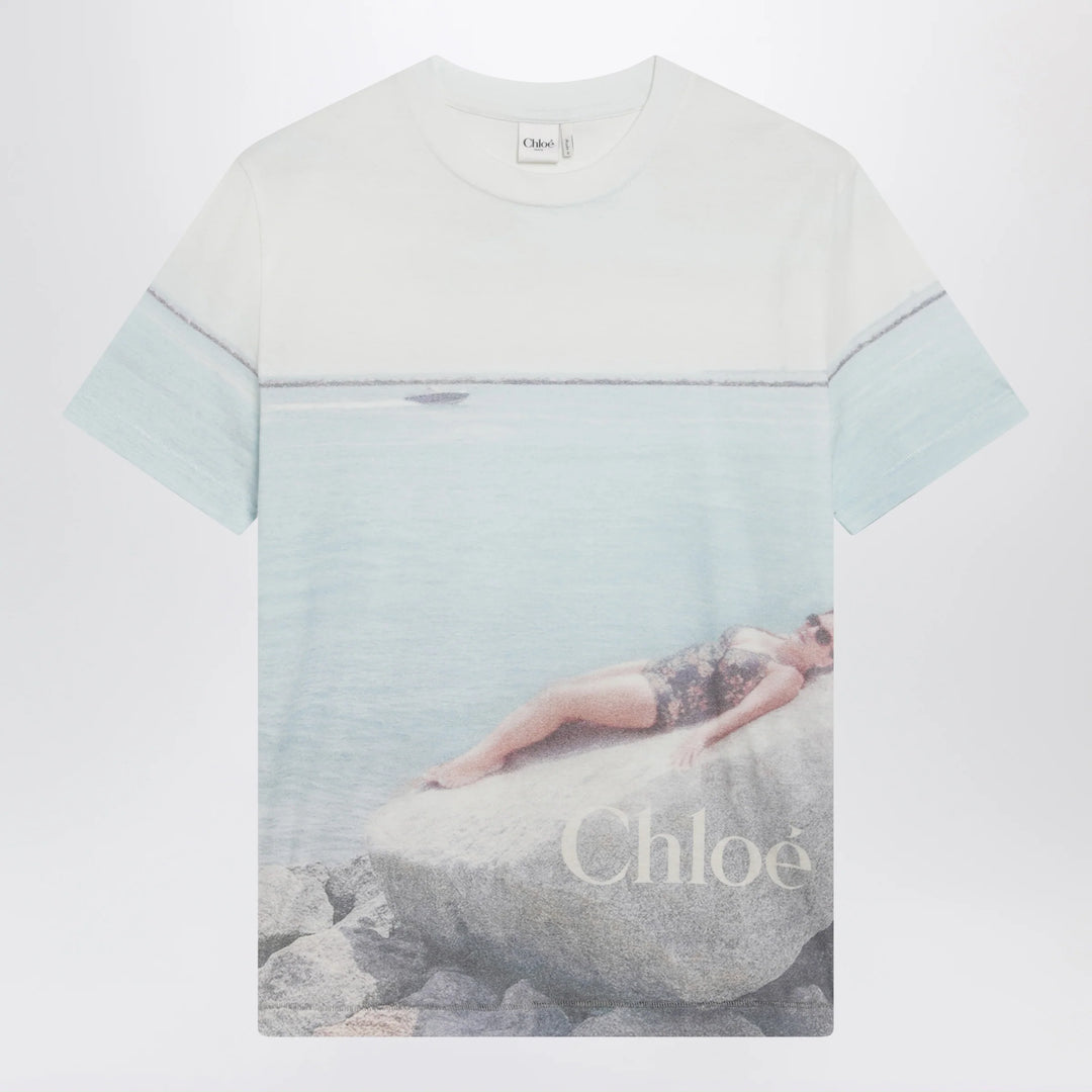 Chloé - Crewneck logo T-shirt in cotton jersey, Iconic Milk