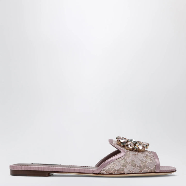 Dolce&amp;Gabbana - Rainbow slides in blush lurex lace with brooch