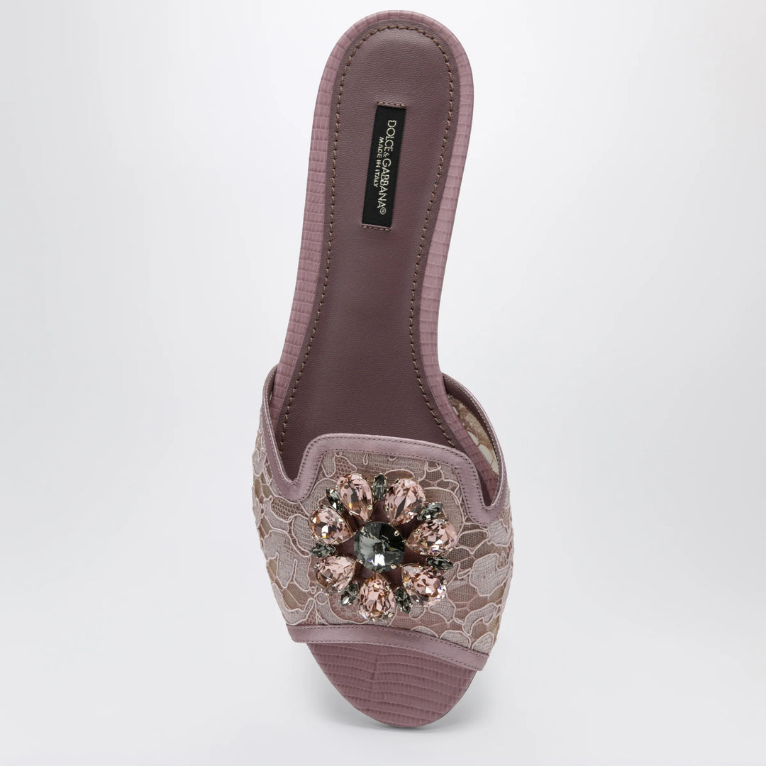 Dolce&amp;Gabbana - Rainbow slides in blush lurex lace with brooch