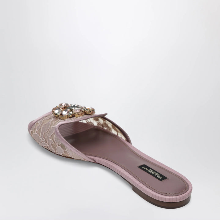 Dolce&amp;Gabbana - Rainbow slides in blush lurex lace with brooch