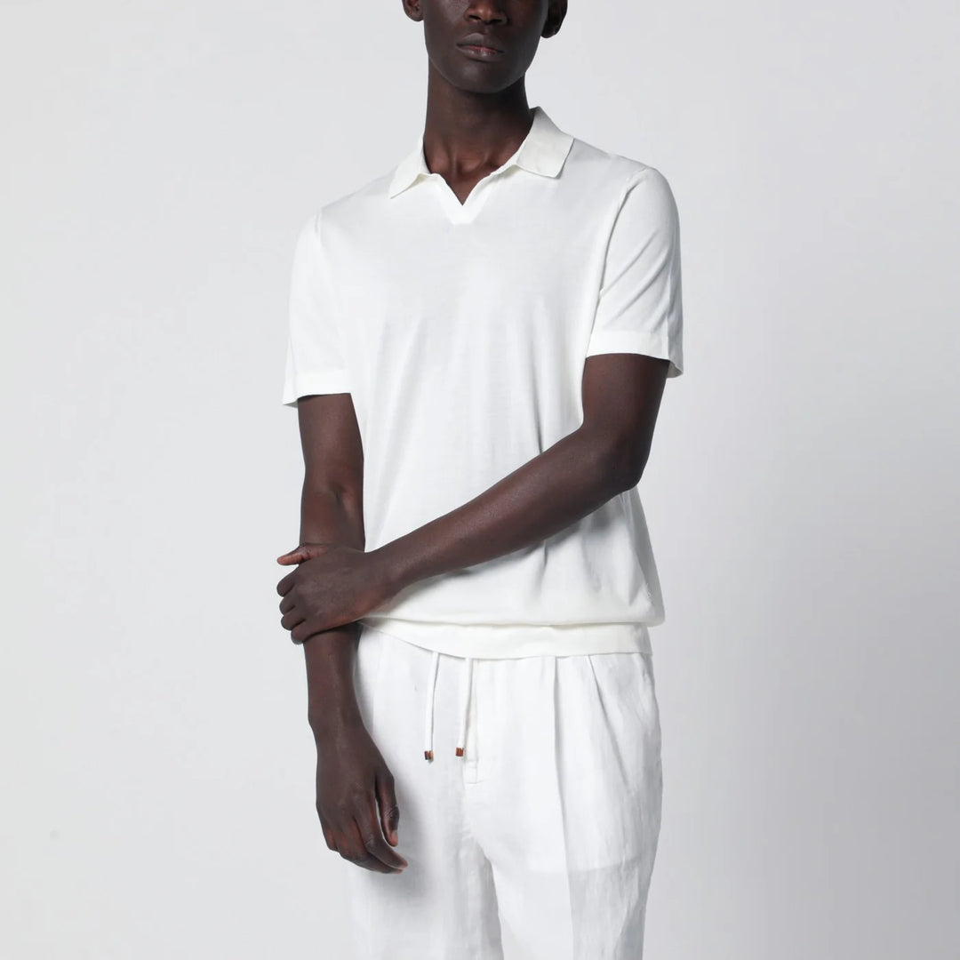 Drumohr - Milk-white cotton knit polo