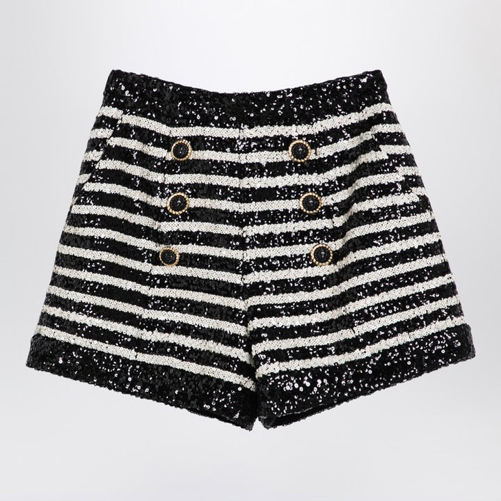Balmain Black/white striped shorts with sequins