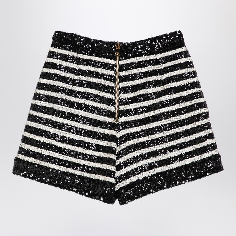 Balmain Black/white striped shorts with sequins