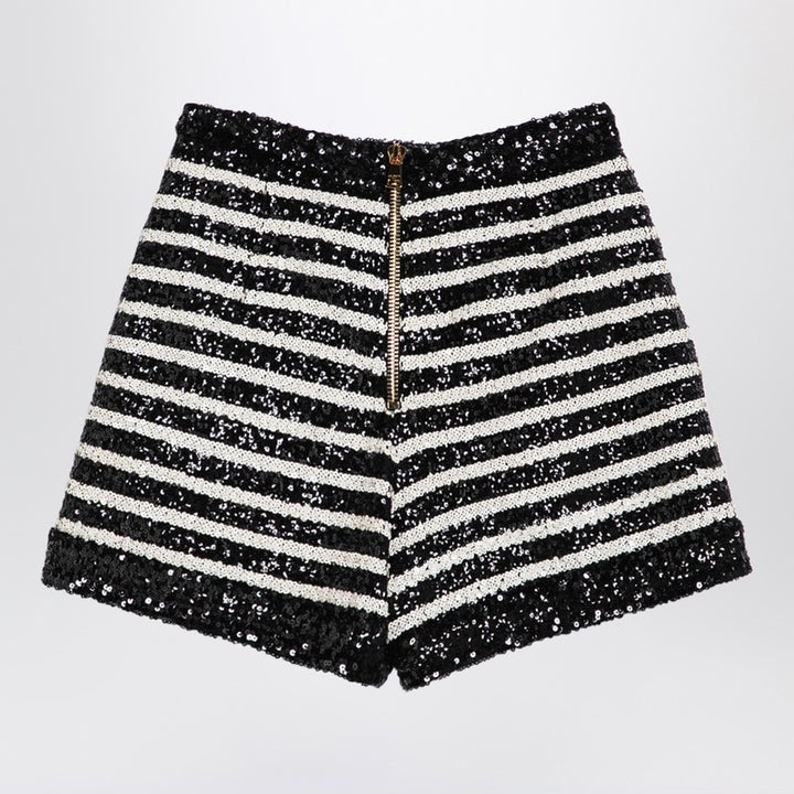 Balmain Black/white striped shorts with sequins