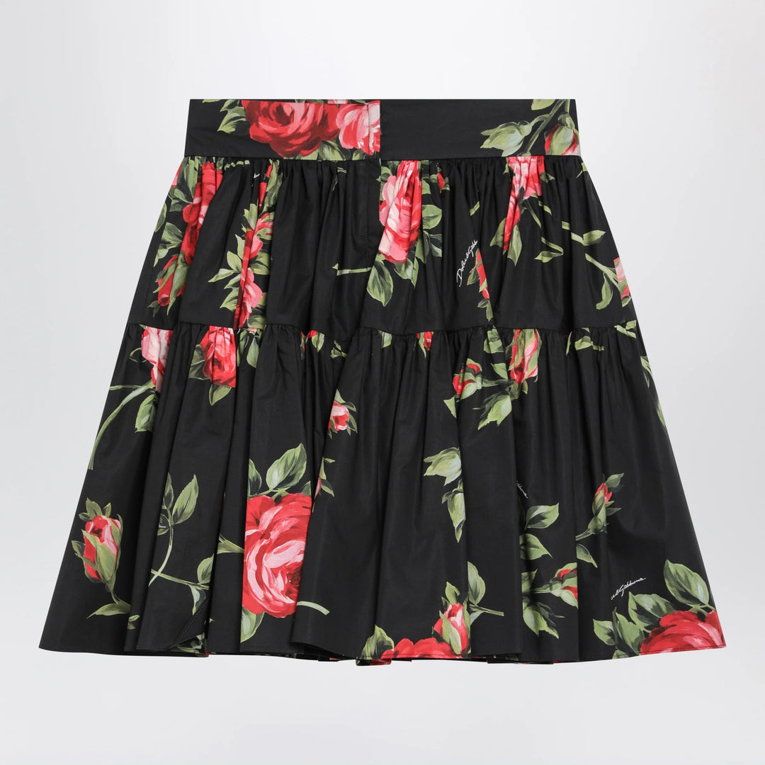 Dolce&amp;Gabbana - Short cotton skirt with Bouquet Rose print, black
