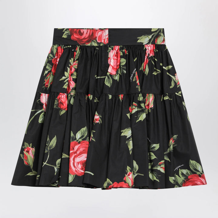 Dolce&amp;Gabbana - Short cotton skirt with Bouquet Rose print, black