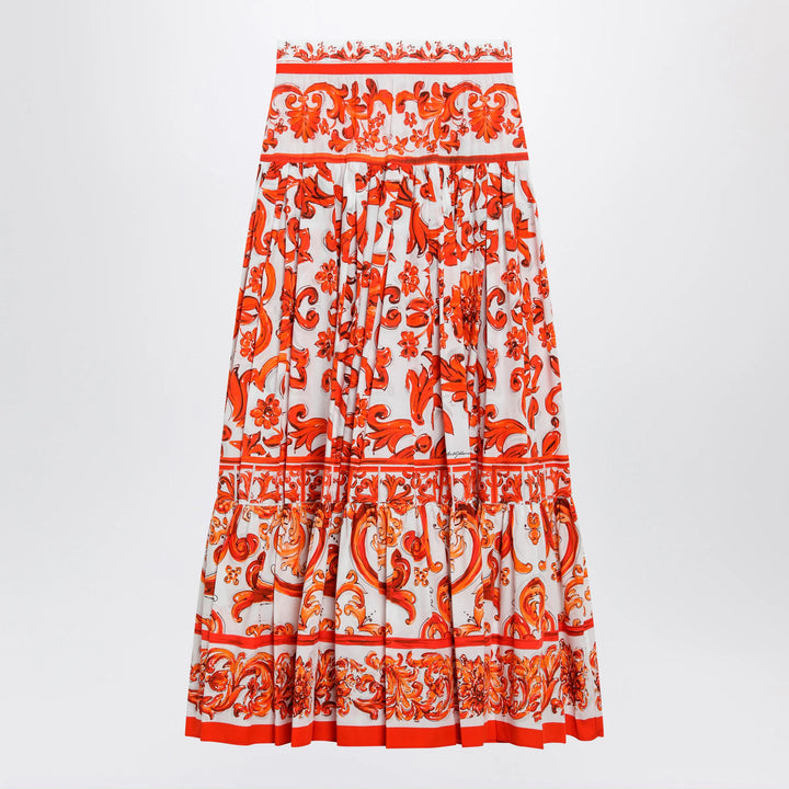 Dolce&amp;Gabbana - Long Maiolica-print cotton poplin skirt in orange
