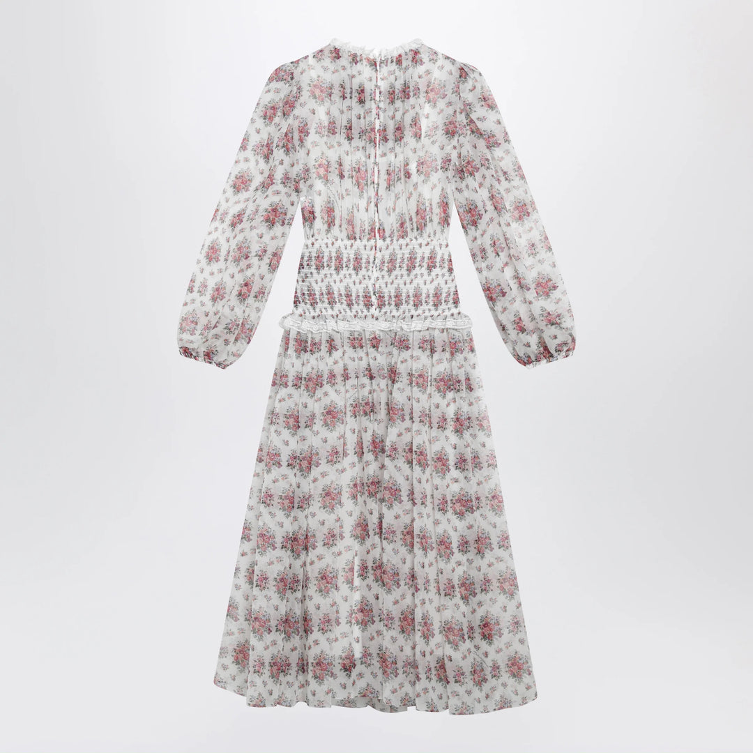 Dolce&amp;Gabbana - Long chiffon dress with floral bouquet print, white