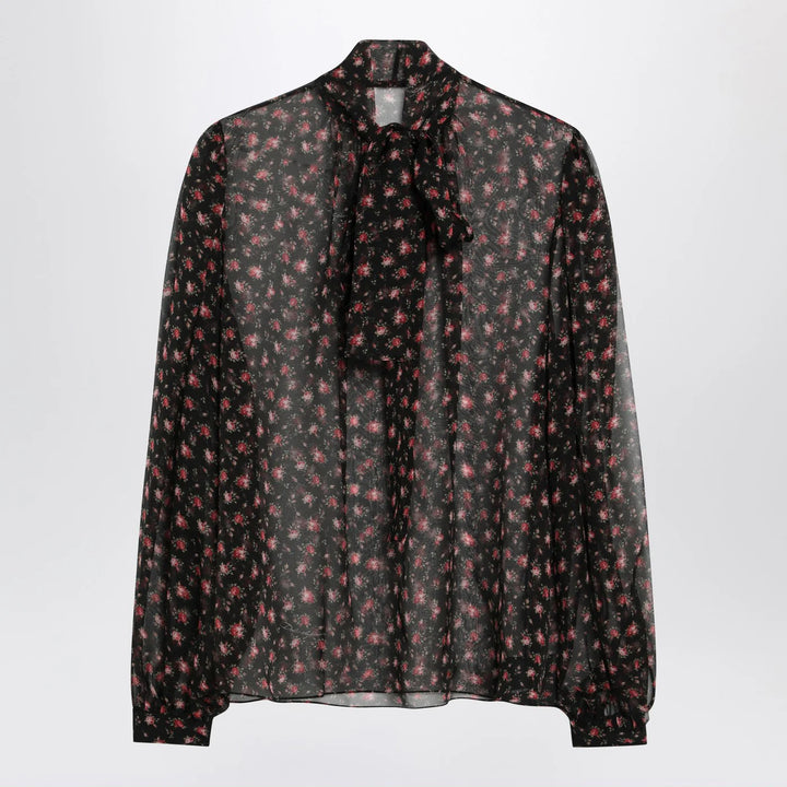 Dolce&amp;Gabbana - Black chiffon blouse with small rose print