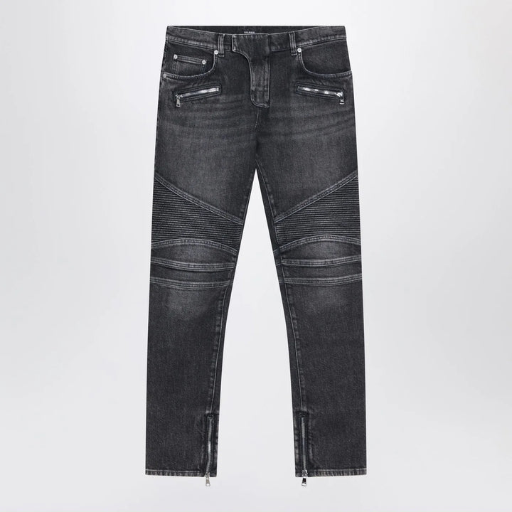 Balmain - Grey washed slim biker jeans