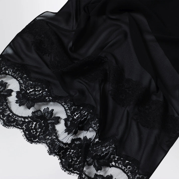 Dolce&amp;Gabbana - Black silk and lace stole with floral embroidery