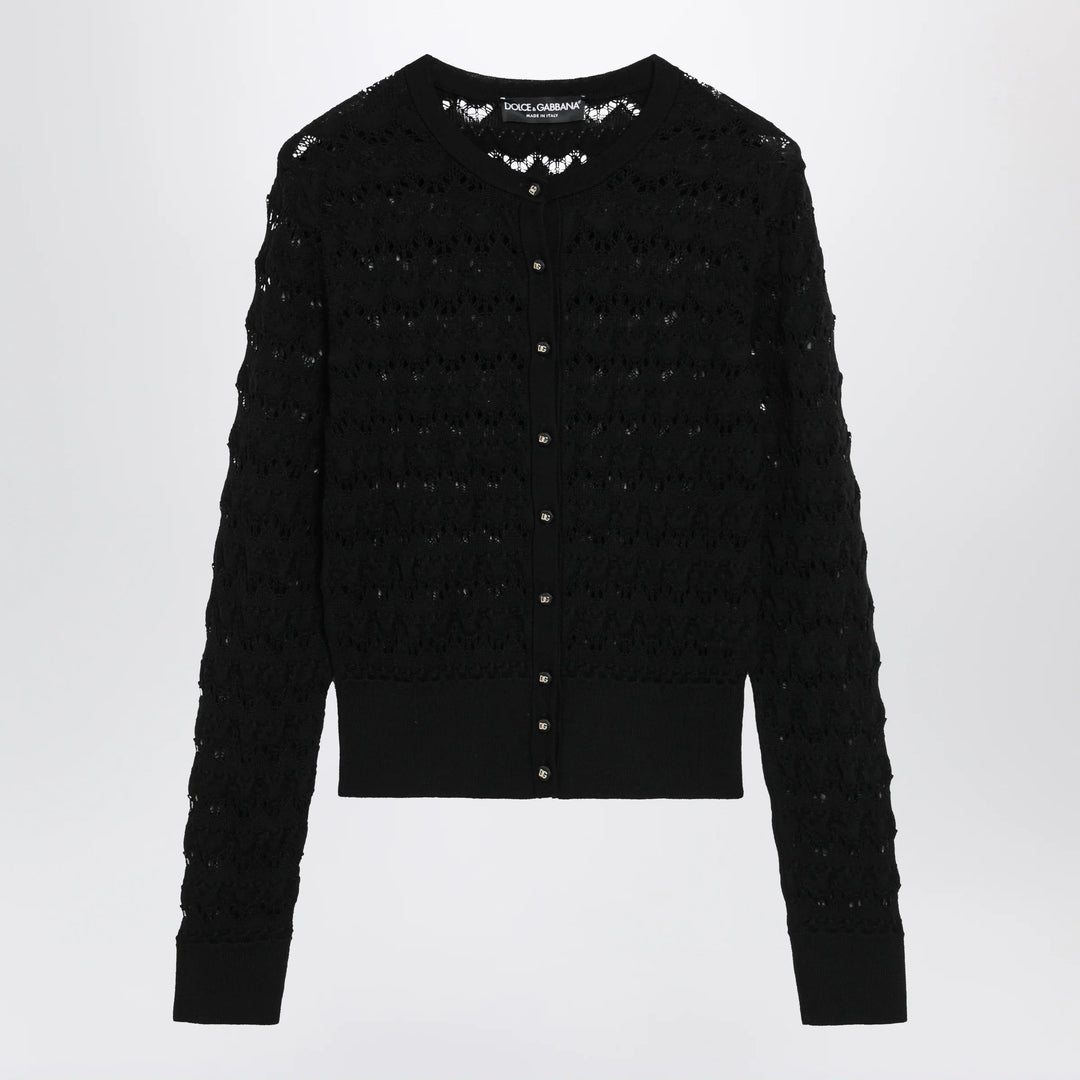 Dolce&amp;Gabbana - Openwork knit cardigan in virgin wool, black