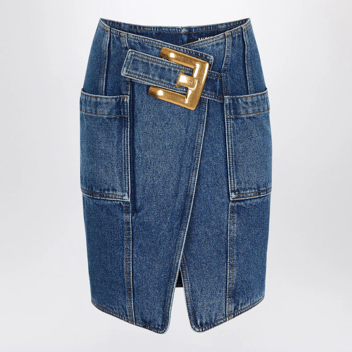 Balmain - Denim skirt with belt