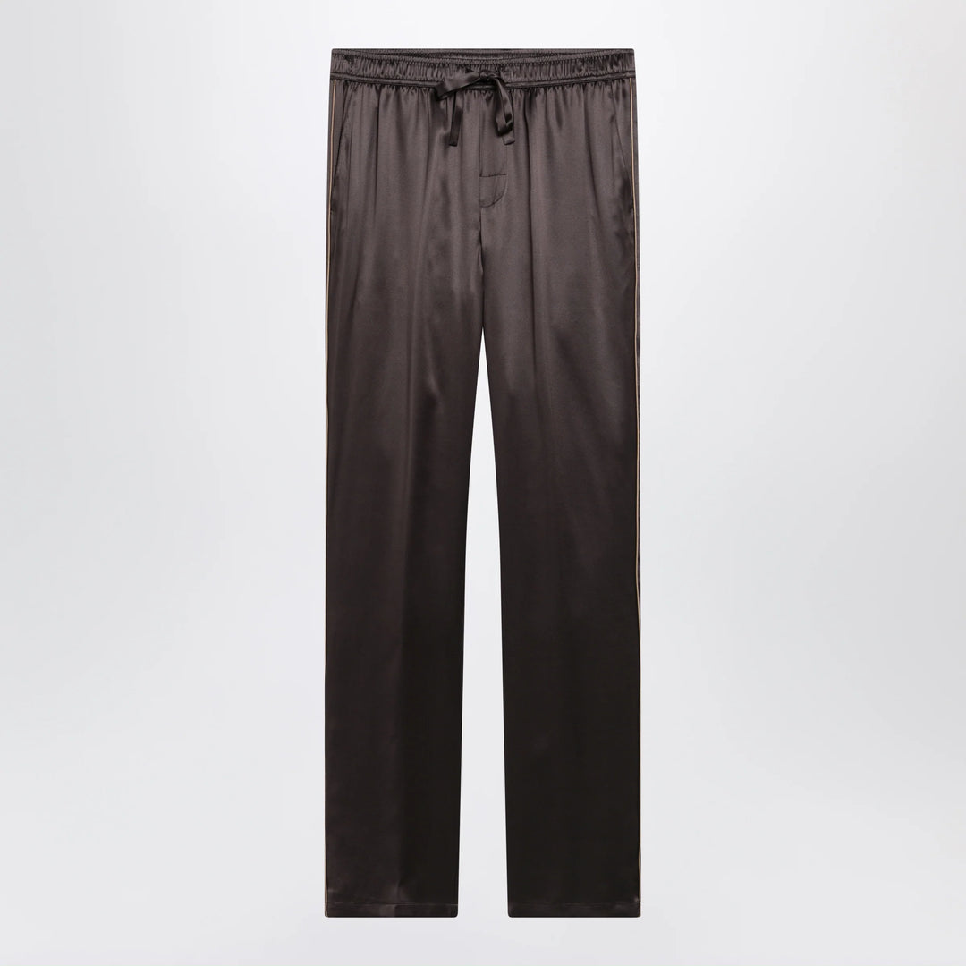 Dolce&amp;Gabbana - Silk pajama trousers with embroidered logo, brown/grey
