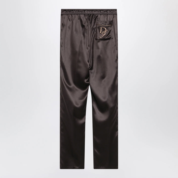 Dolce&amp;Gabbana - Silk pajama trousers with embroidered logo, brown/grey