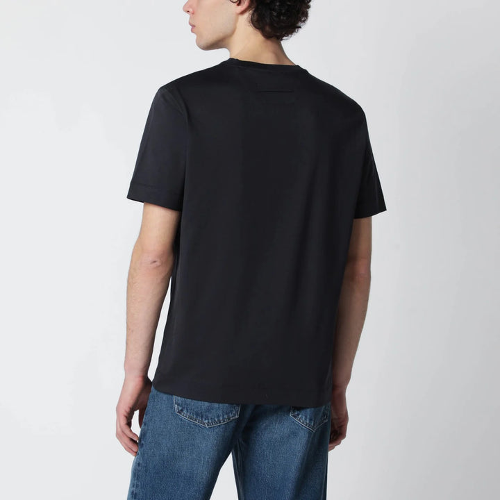 ZEGNA - Navy blue T-shirt with embroidered logo