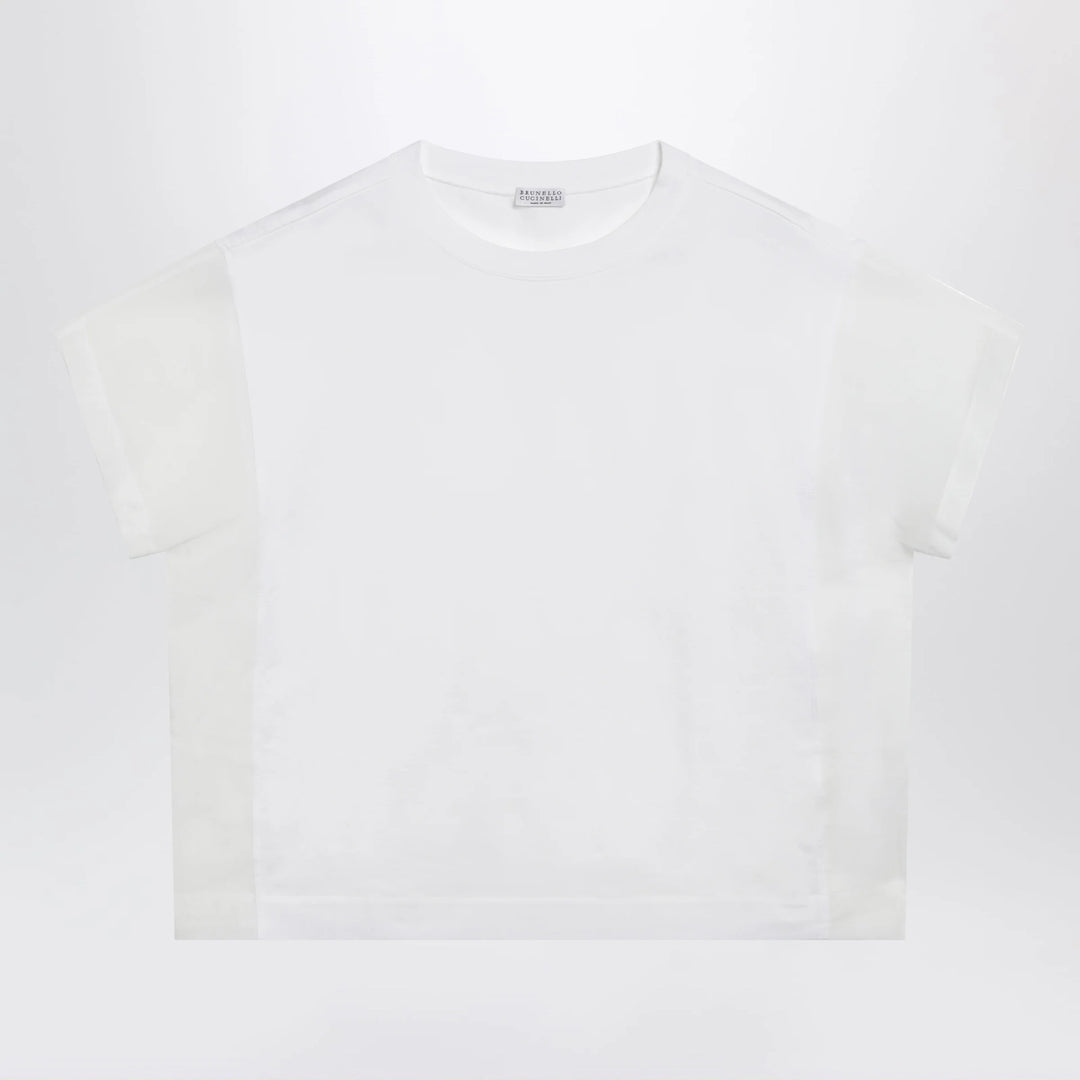Brunello Cucinelli - T-shirt in cotton jersey and organza in white
