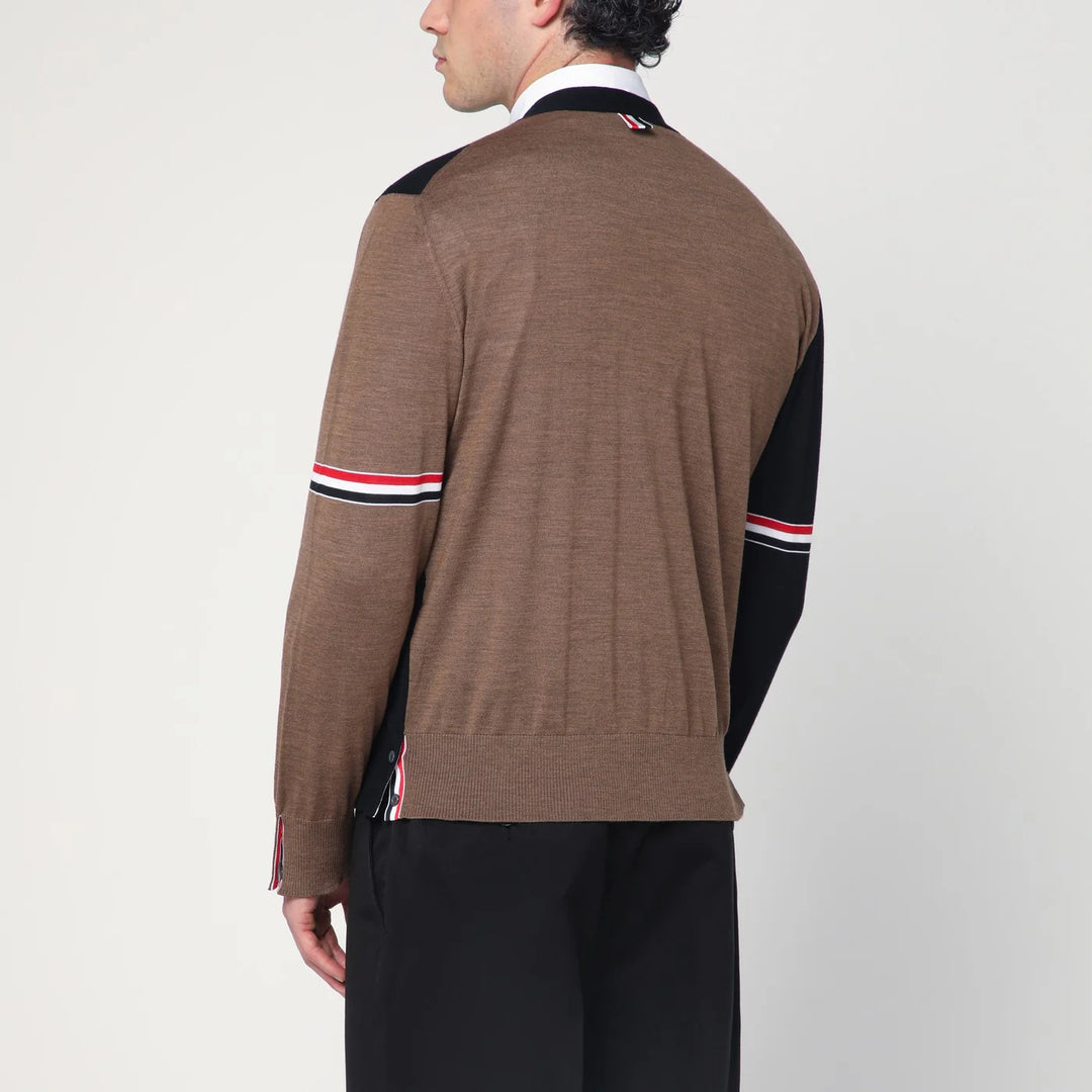Thom Browne - Navy/grey/brown wool cardigan