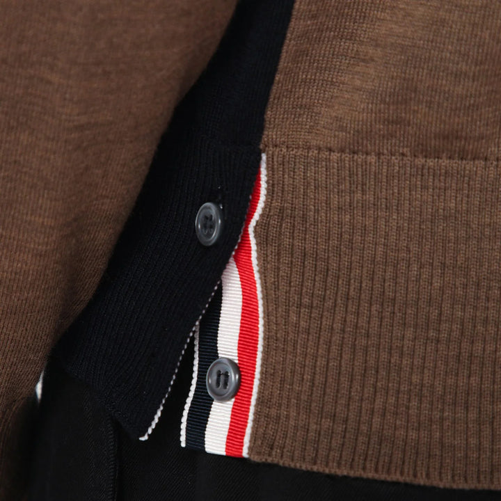 Thom Browne - Navy/grey/brown wool cardigan