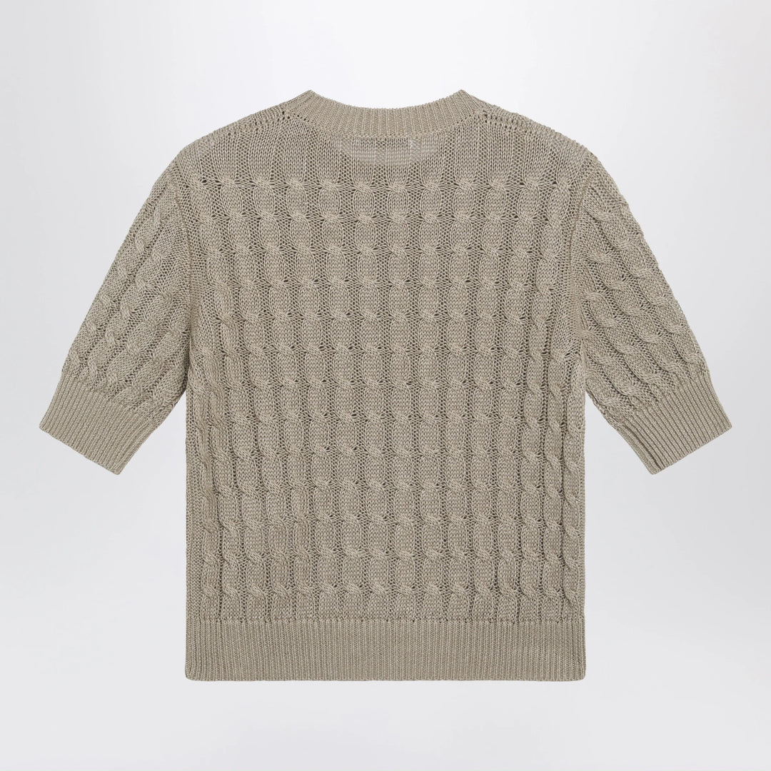 Max Mara - Cable-knit linen crewneck sweater in brown