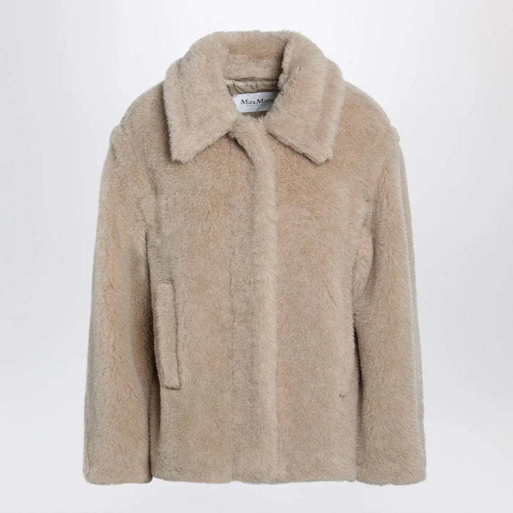 Max Mara - Light beige alpaca and wool teddy cropped coat