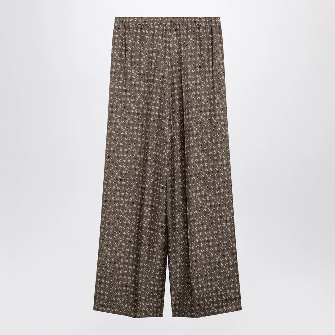 Max Mara - Mud-coloured printed silk trousers