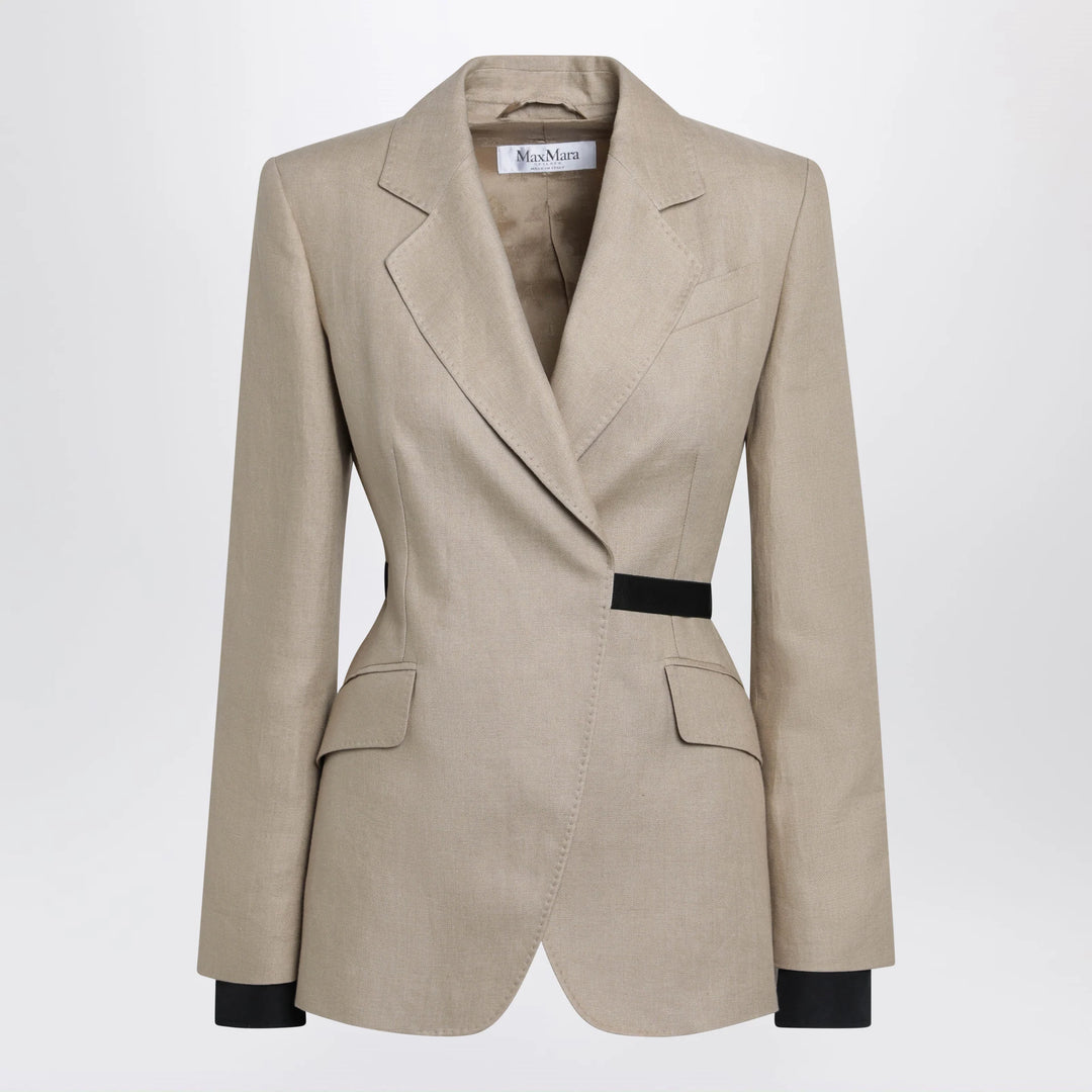 Max Mara - Double-breasted pure linen blazer in camel