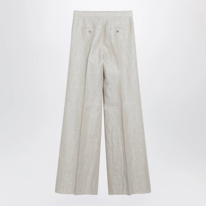 Max Mara - Wide-leg trousers in brown/grey linen drill