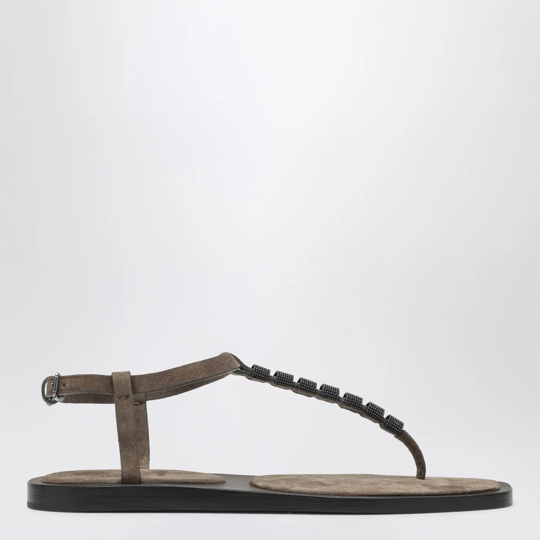 Brunello Cucinelli - Suede thong sandals with Precious Straps
