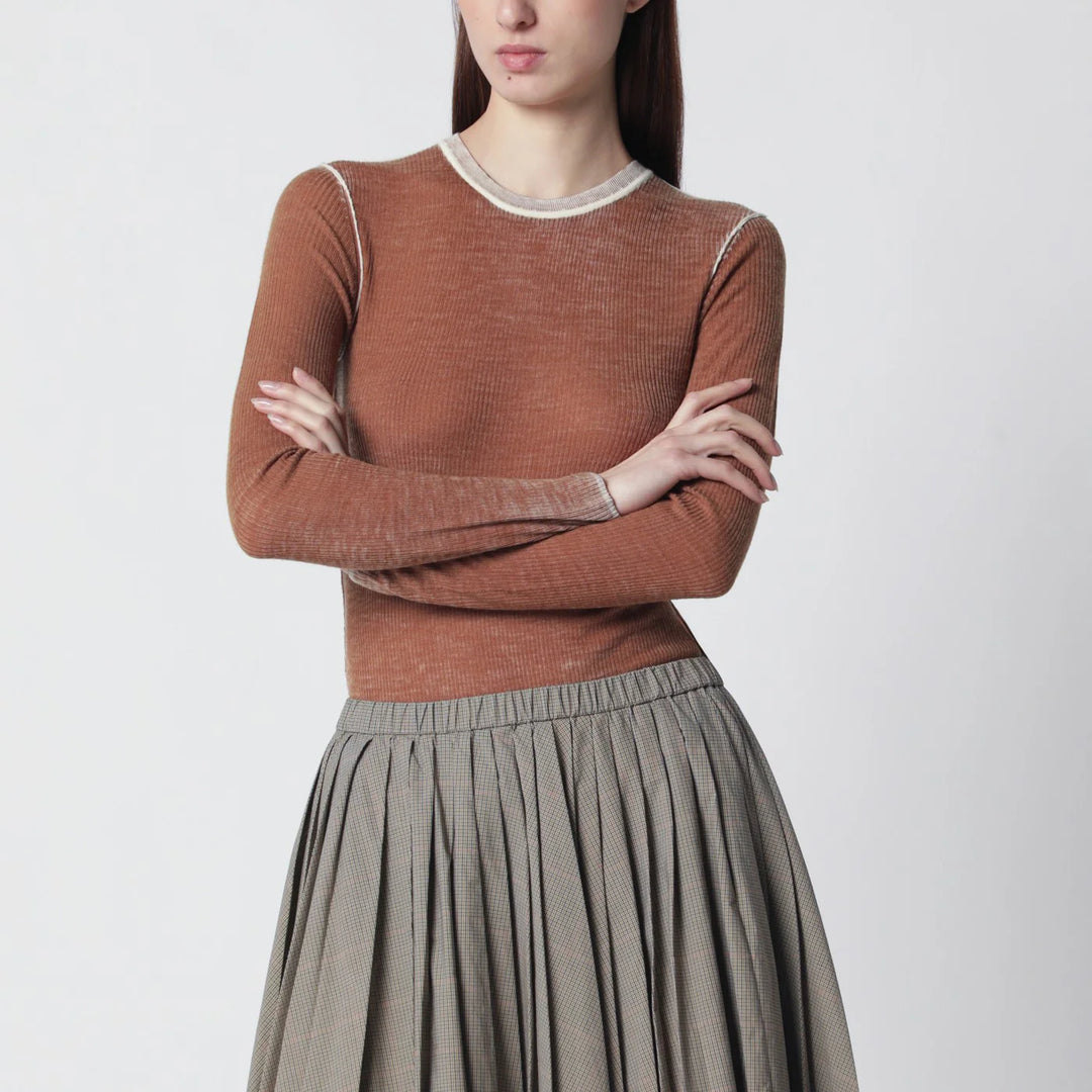 6397 - Ribbed desert-colored vintage-effect knit