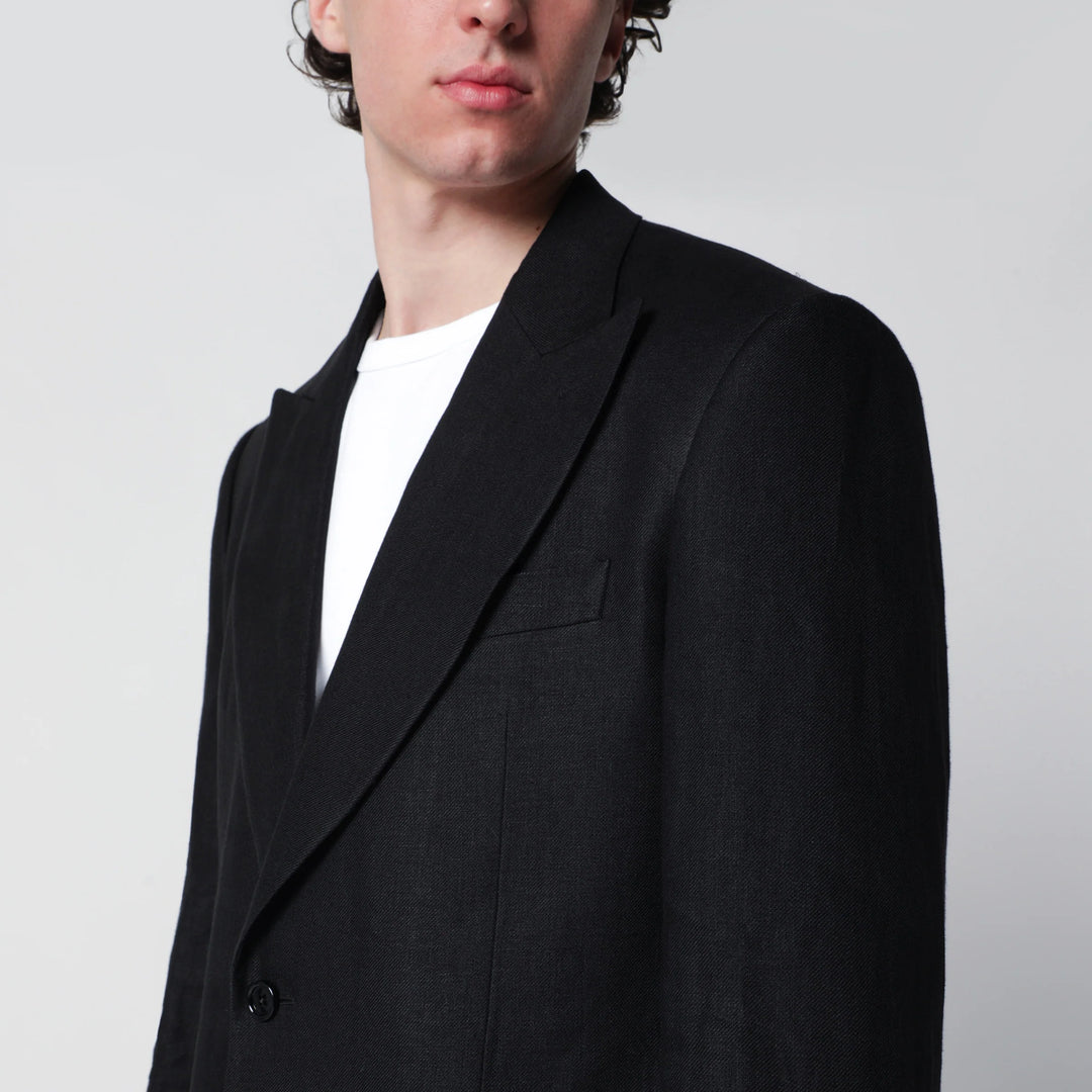 Lardini - Single-Breasted Black Linen Jacket