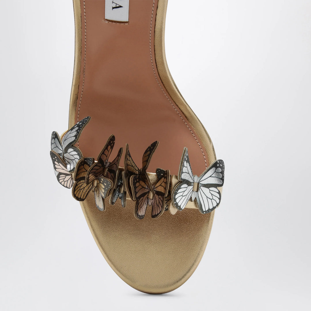 Aquazzura - Papillon 105 metallic leather sandals in soft gold