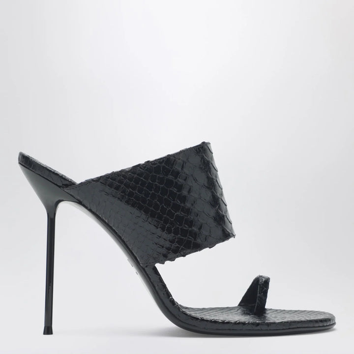 Paris Texas - Lidia python-effect black leather thong mule