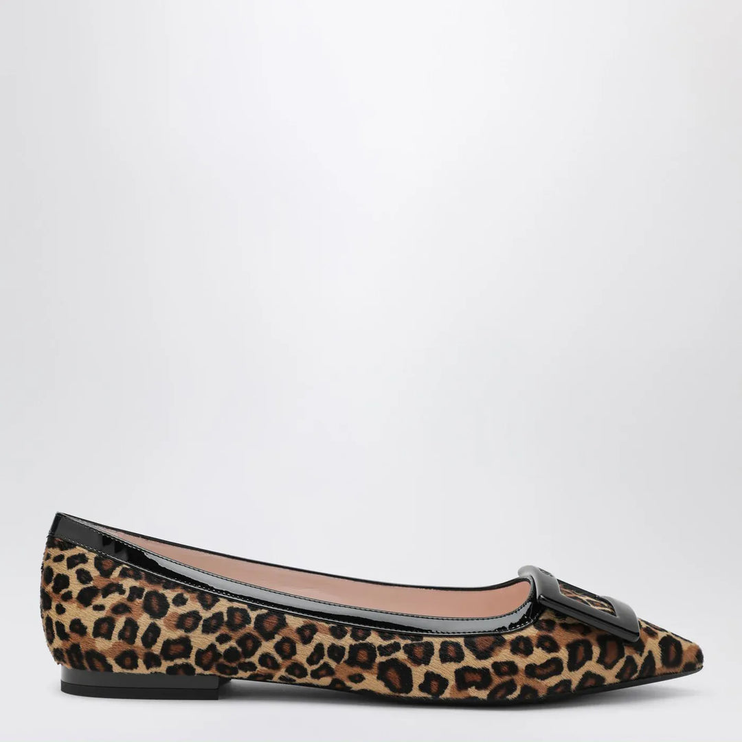 ROGER VIVIER - Gommettine ballerina leopard print pony skin Brand Shoes 36,5 IT