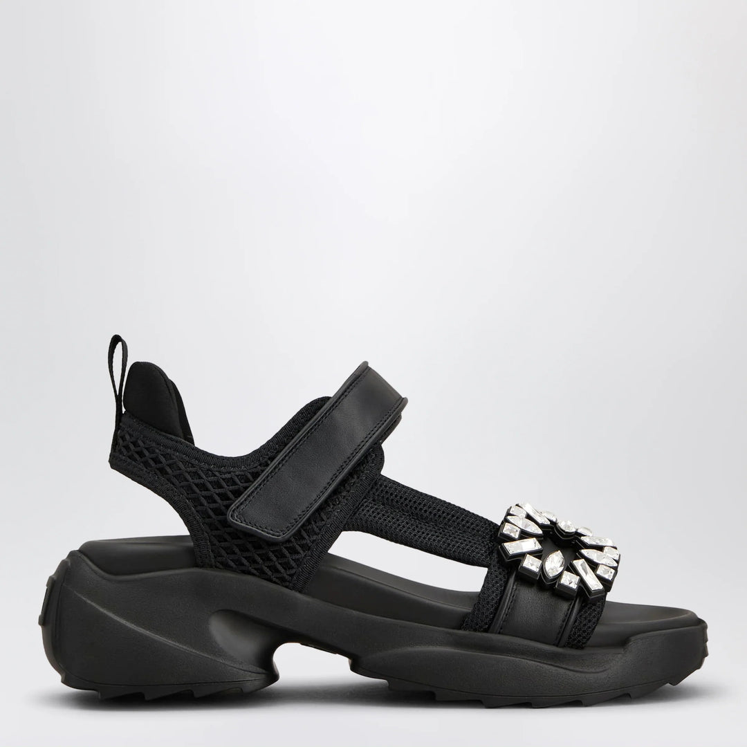 ROGER VIVIER - Viv’ on the Run black leather and textile sandals