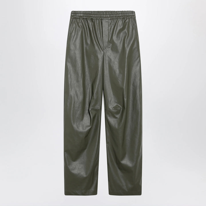MM6 Maison Margiela - Khaki green wide-leg trousers in faux leather