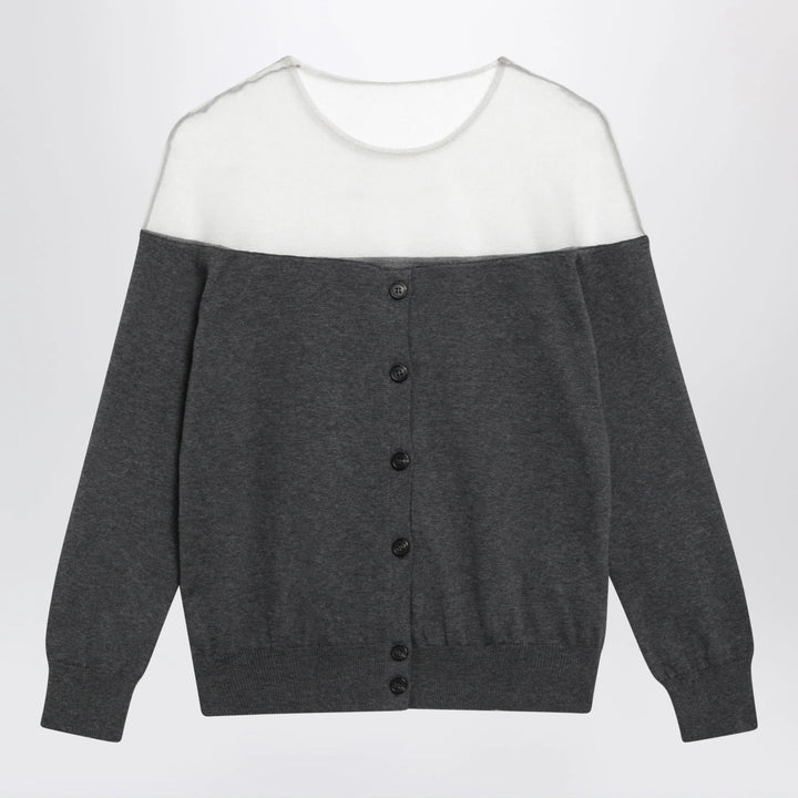 MM6 Maison Margiela - Knit cardigan with sheer yoke in cotton dark grey