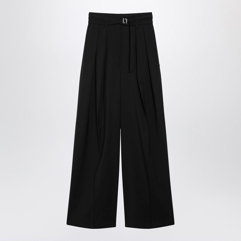 Pants Sportmax - Black wide-leg stretch-wool trousers - 40 IT Brand