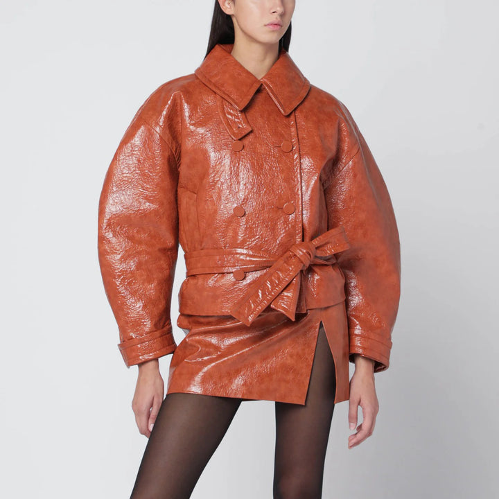 THE ANDAMANE - Tan leather-effect belted jacket