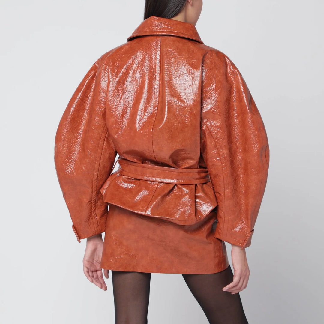 THE ANDAMANE - Tan leather-effect belted jacket