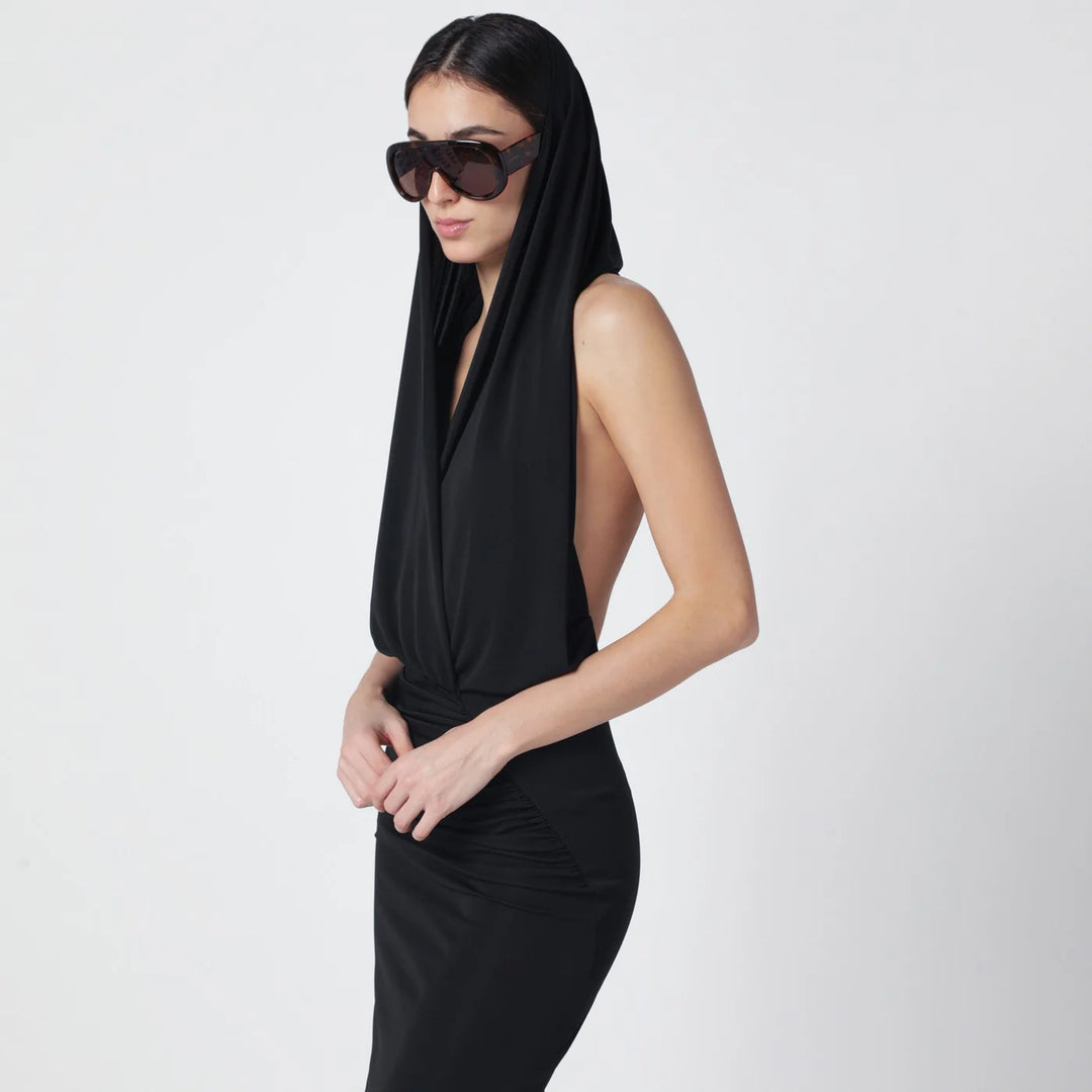 THE ANDAMANE - Black Annie hooded midi dress