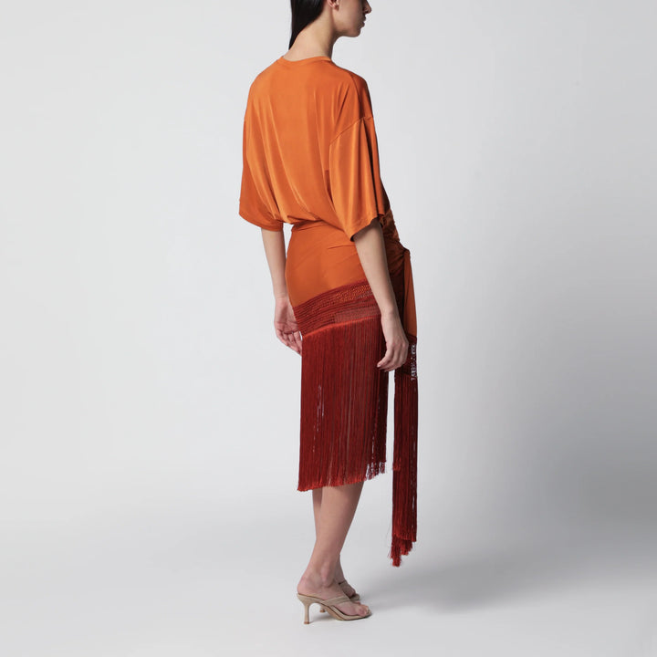 THE ANDAMANE - Azul fringed mini jersey T-shirt dress in burnt orange